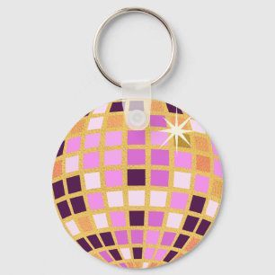 Chaveiro Bola de Disco Moderna com Retro Roxo Dourado