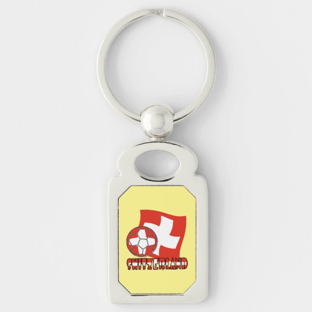 Chaveiro Bola de Futebol com Bandeira Suíça Retângulo Fundo (Frente)