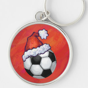 Chaveiro Bola de futebol de Santa Hat em vermelho