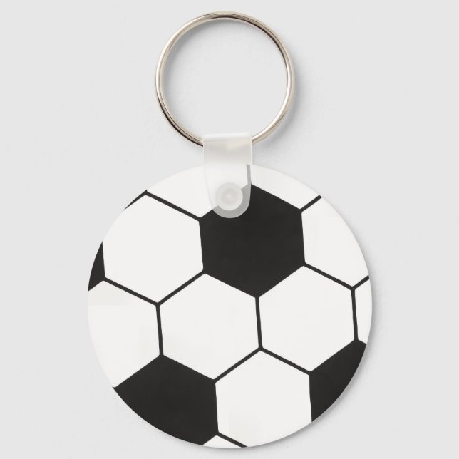 Chaveiro Bola de Futebol Preto e Branco Padrão Geométrico  (Frente)