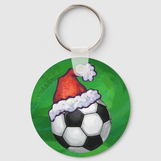 Chaveiro Bola de Futebol Santa Hat em Verde (Frente)