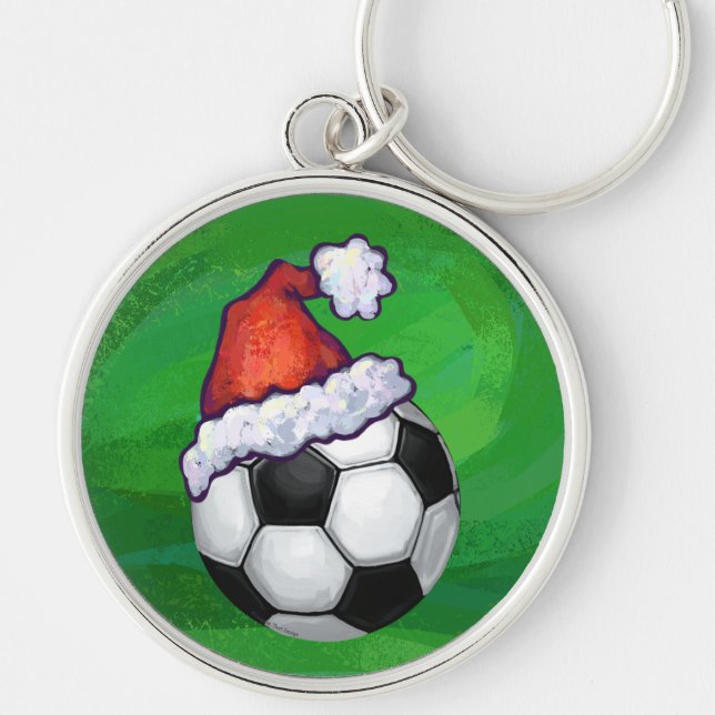 Chaveiro Bola de Futebol Santa Hat em Verde (Frente)
