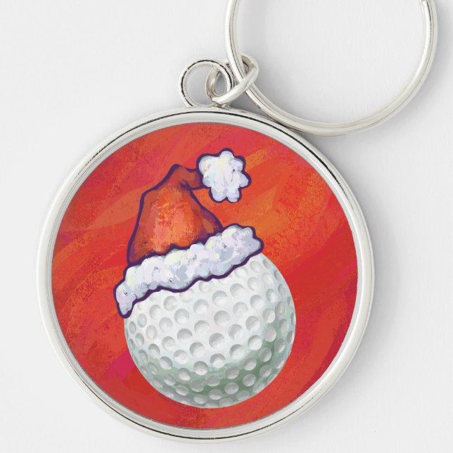 Chaveiro Bola de Golfe com Chapéu de Papai Noel em Vermelho (Frente)