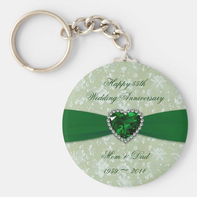 Chaveiro Bold Damask 55th Wedding Anniversário Key Chain (Frente)