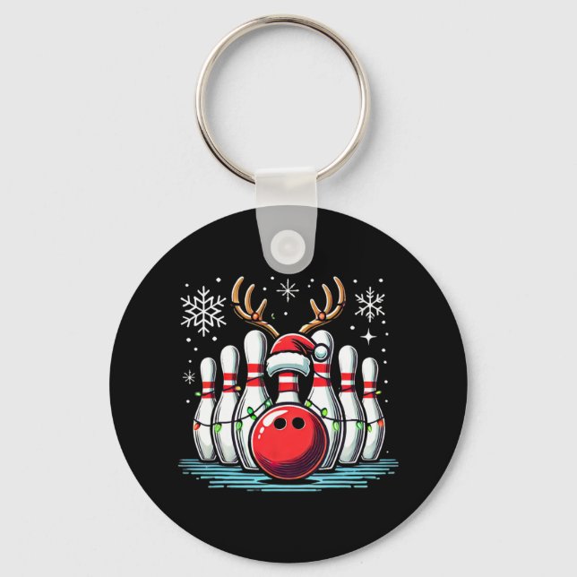 Chaveiro Boliches de Natal Reindeer Xmas Bowler Men Win (Frente)
