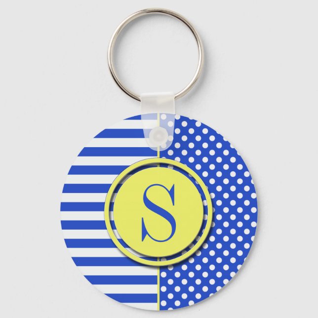 Chaveiro Bolinhas azuis reais e Stripes-Monograma (Frente)