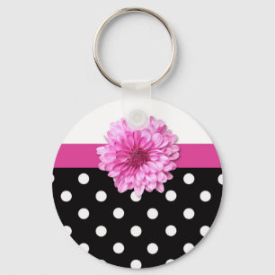 Chaveiro Bolinhas brancas cor-de-rosa-preto