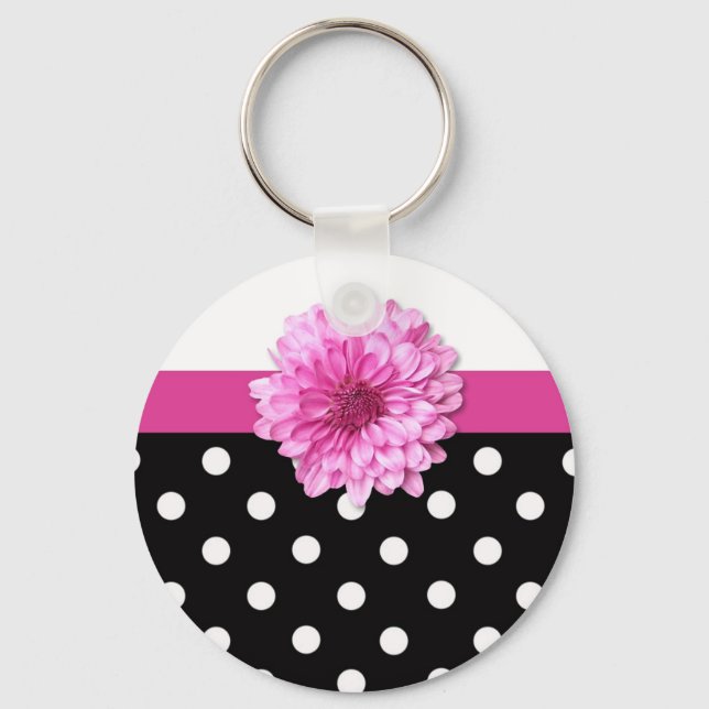 Chaveiro Bolinhas brancas cor-de-rosa-preto (Frente)