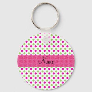 Chaveiro bolinhas cor-de-rosa e verde com nome personalizad