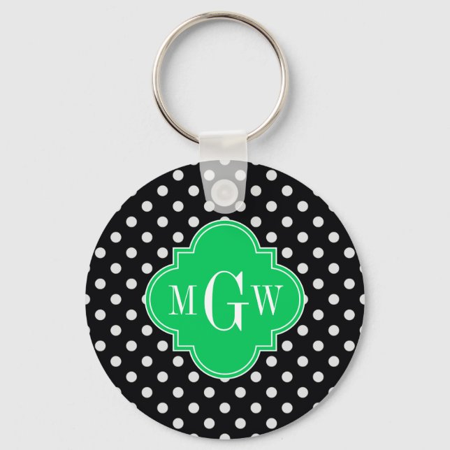 Chaveiro Bolinhas Negra Quatrefoil 3 Monograma (Frente)