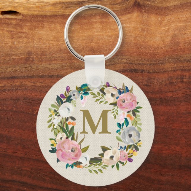 Chaveiro Bolsa de Lona com Monograma Personalizado de Flora (Frente)