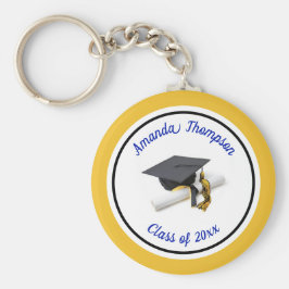 Chaveiro Boné de formatura Azul e Amarelo e Tassel