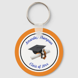 Chaveiro Boné de formatura Azul e Laranja e Tassel