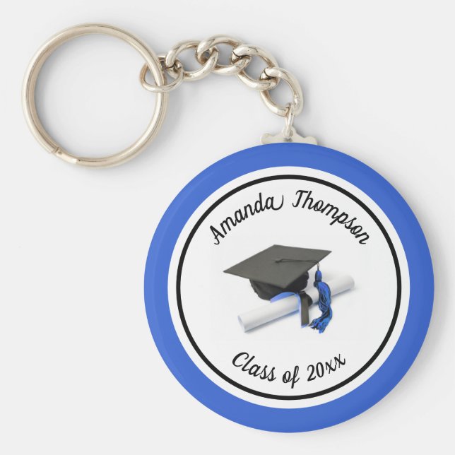 Chaveiro Boné de formatura preto e azul e Tassel (Frente)