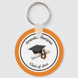 Chaveiro Boné de formatura preto e laranja e Tassel