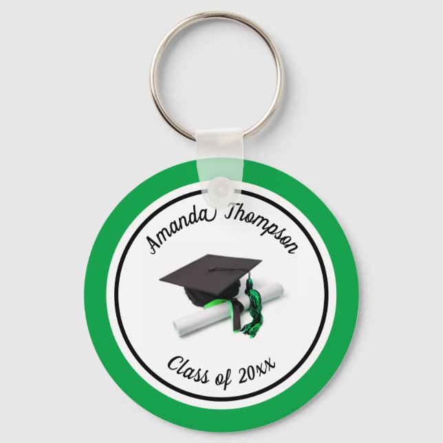 Chaveiro Boné de formatura Preto e Verde e Tassel (Frente)