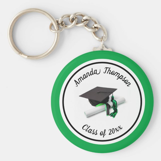 Chaveiro Boné de formatura Preto e Verde e Tassel (Frente)