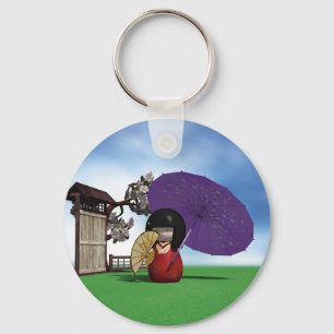 Chaveiro Boneca Kokeshi Japonesa Arte de Flor de Cerejeira