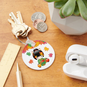 Chaveiro Boneca Kokeshi verde Kimono Geisha