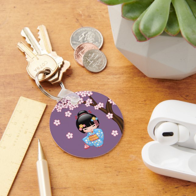 Chaveiro Boneca Maiko Kokeshi - Rapariga Kimono Geisha Azul (Mesa)