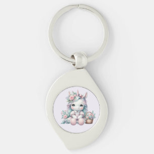 Chaveiro Boneca Pastel Kawaii Unicórnio com Cesto de Flores
