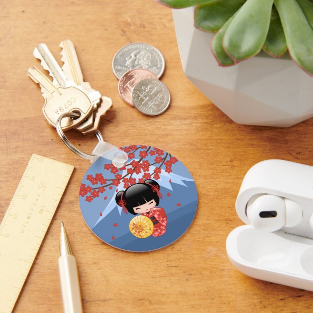 Chaveiro Boneca Red Sakura Kokeshi - Garota Gisha Bonita (Mesa)