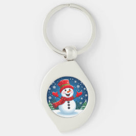 Chaveiro Boneco de Neve Alegre com Cachecol e Chapéu Vermel