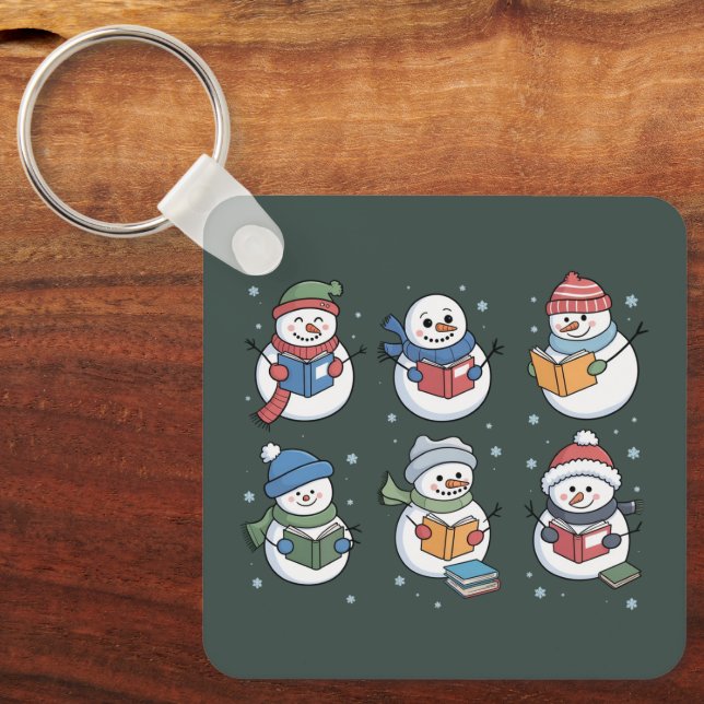 Chaveiro Boneco de Neve Amante de Livros Presente de Leitur (Frente)