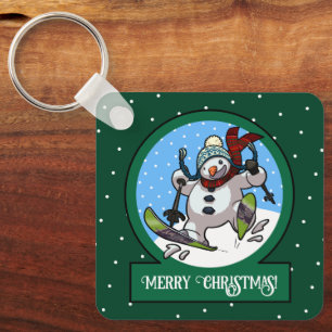 Chaveiro Boneco de Neve Divertido Feliz Natal! Esqui Esboço