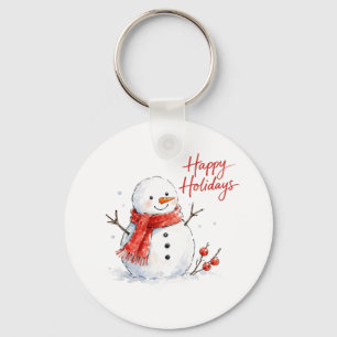 Chaveiro Boneco de Neve em Aquarela com Cachecol Vermelho