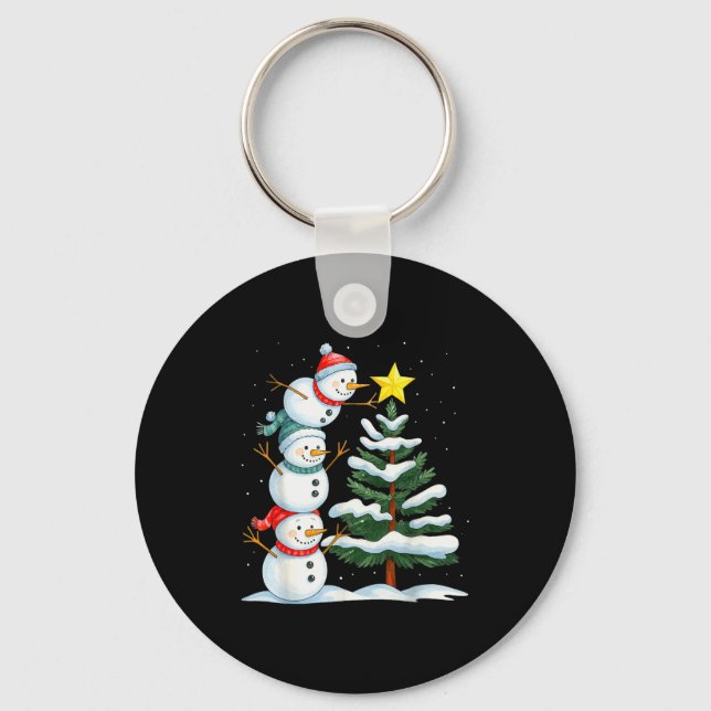 Chaveiro Boneco de Neve Engraçado de Natal Árvore de Natal  (Frente)
