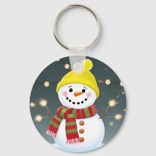 Chaveiro Boneco de Neve Feliz com Faíscas e Chapéu de Papai