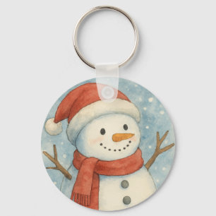 Chaveiro Boneco de Neve Festivo em um Mundo de Aquarela