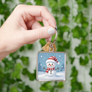 Chaveiro Boneco de neve fofo com cachecol e chapéu