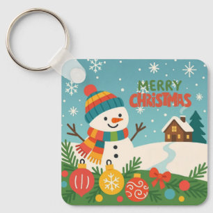 Chaveiro Boneco de neve rústico verde vintage fofo