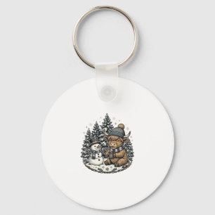 Chaveiro Boneco de Neve Vaca das Terras Altas Lindo Camisa 