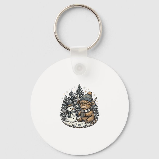 Chaveiro Boneco de Neve Vaca das Terras Altas Lindo Camisa  (Frente)