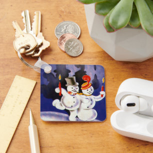 Chaveiro Bonecos de Neve Dançantes de Natal Antigo com Vela
