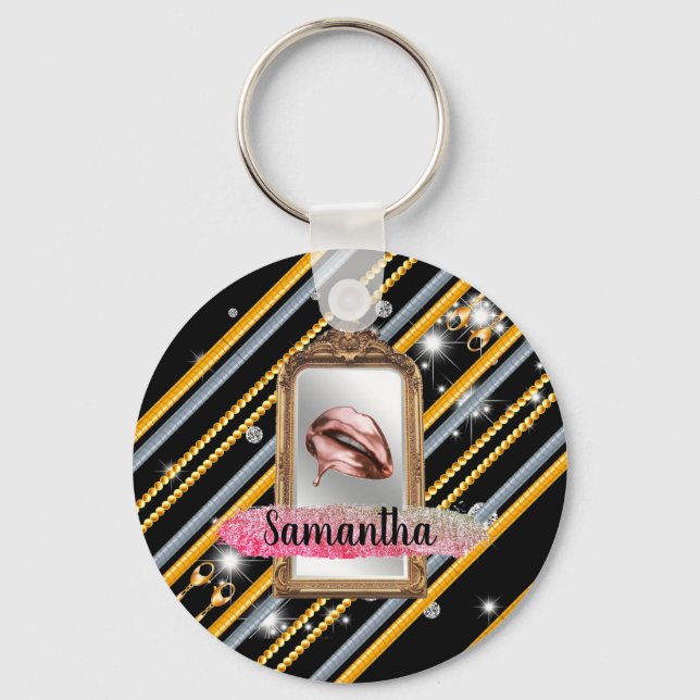Chaveiro Bonita Menina Dotada Personalizada para Chic Elega (Frente)