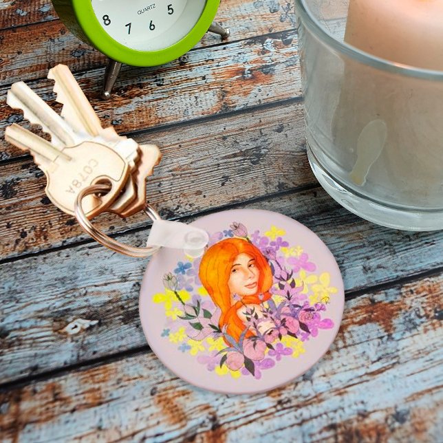 Chaveiro Bonita ruiva do jardim Aquarela (Criador carregado)