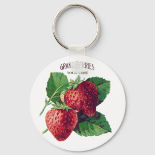 Chaveiro Bonita Vintage Strawberry Berry Fruta Adicione Seu