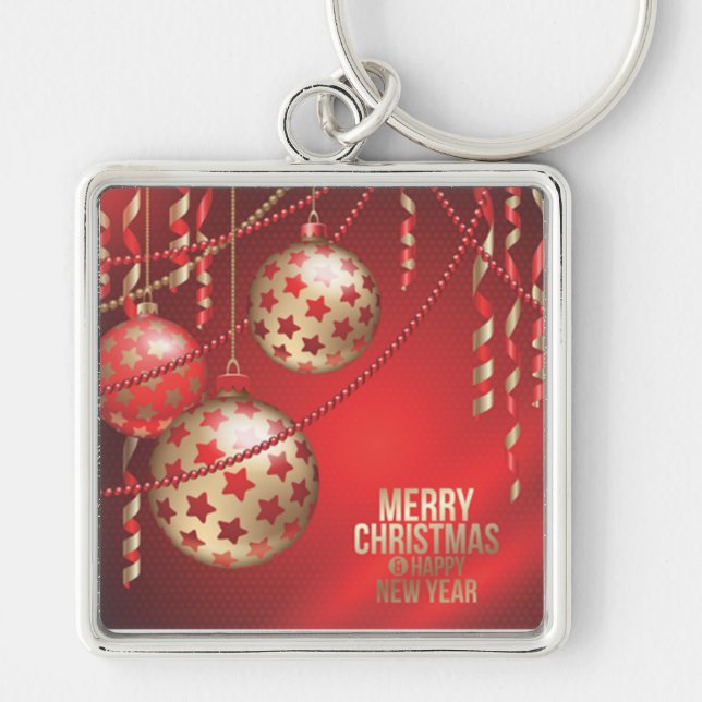 Chaveiro Bonitas Bolas de Natal Vermelhas e Ouros (Frente)