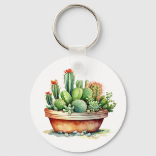 Chaveiro bonitinho impressão cactus verde-cercado