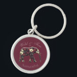 Chaveiro Bonito Borgonha de Elefante Floral Personalizada<br><div class="desc">chaveiro de elefante personalizado bonito.</div>