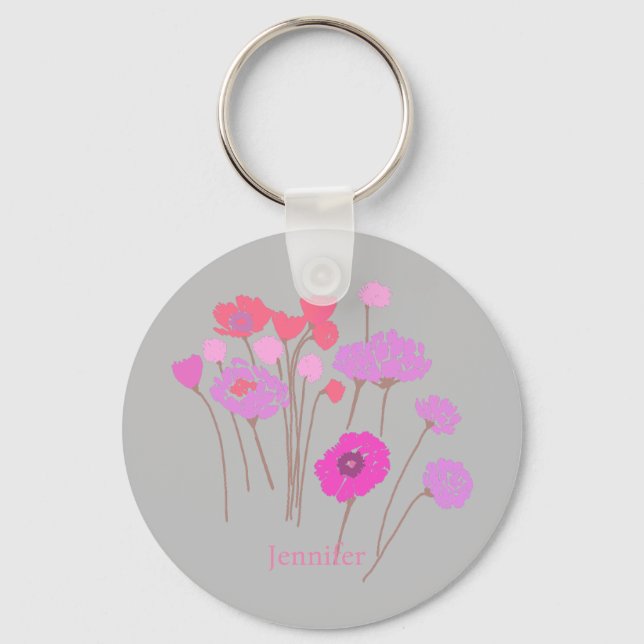 Chaveiro Bonito Cinza Floral Moderna (Frente)
