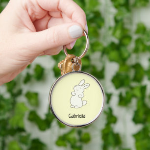 Chaveiro Bonito coelho branco, nome personalizado amarelo