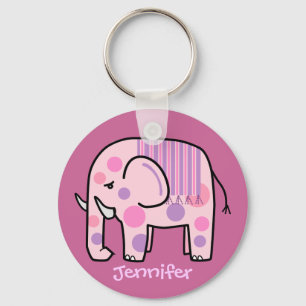 Chaveiro bonito com elefante cor-de-rosa e nome