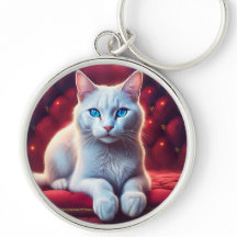 Bonito Gato Albino De Olhos Azuis No Sofá Vermelho