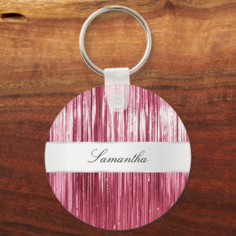 Chaveiro Bonito Gelado Rosa Tinsel Stripes