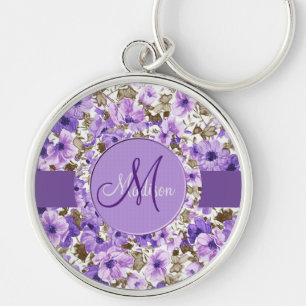 Chaveiro Bonito Monograma - Cadeia de Chave Floral Púrpura